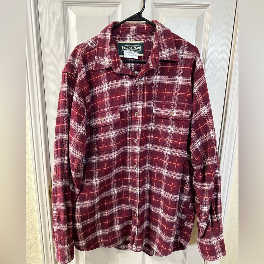 Field & Stream XL Tall cotton button up long sleeve shirt. Red plaid.